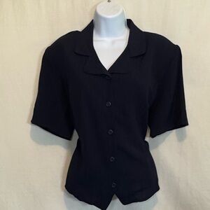 H-22 Milano Design Group NWT Vintage‎ Blue Button Down Blouse Size L